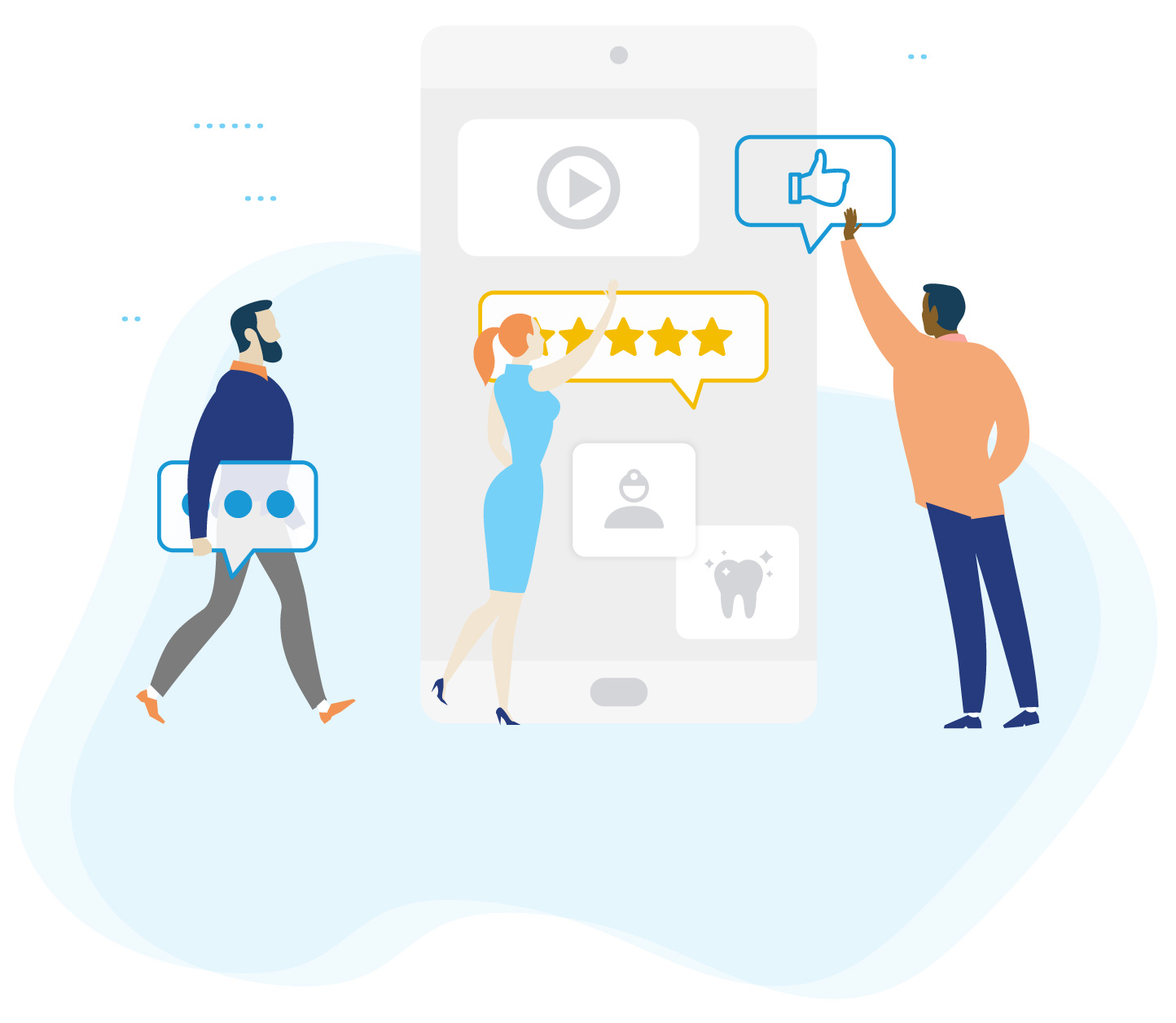 Illustration depicting online reviews and digital marketing for dentists from WEO Media